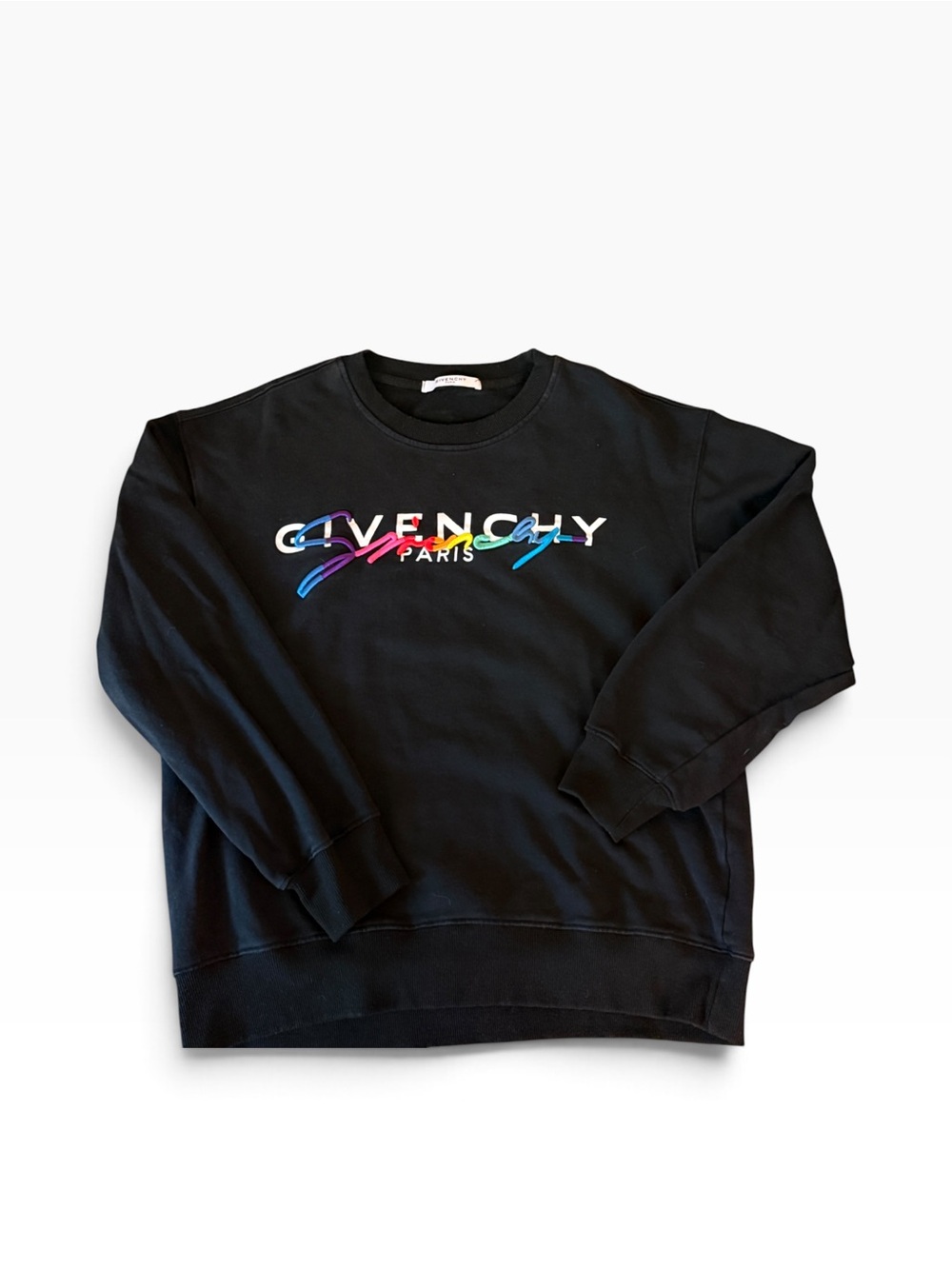 Givenchy Black Crewneck with Multicolor Script Logo